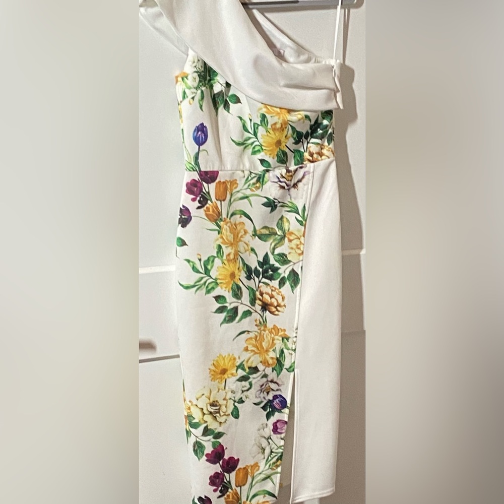 True Violet exclusive one shoulder wrap bodycon dress
